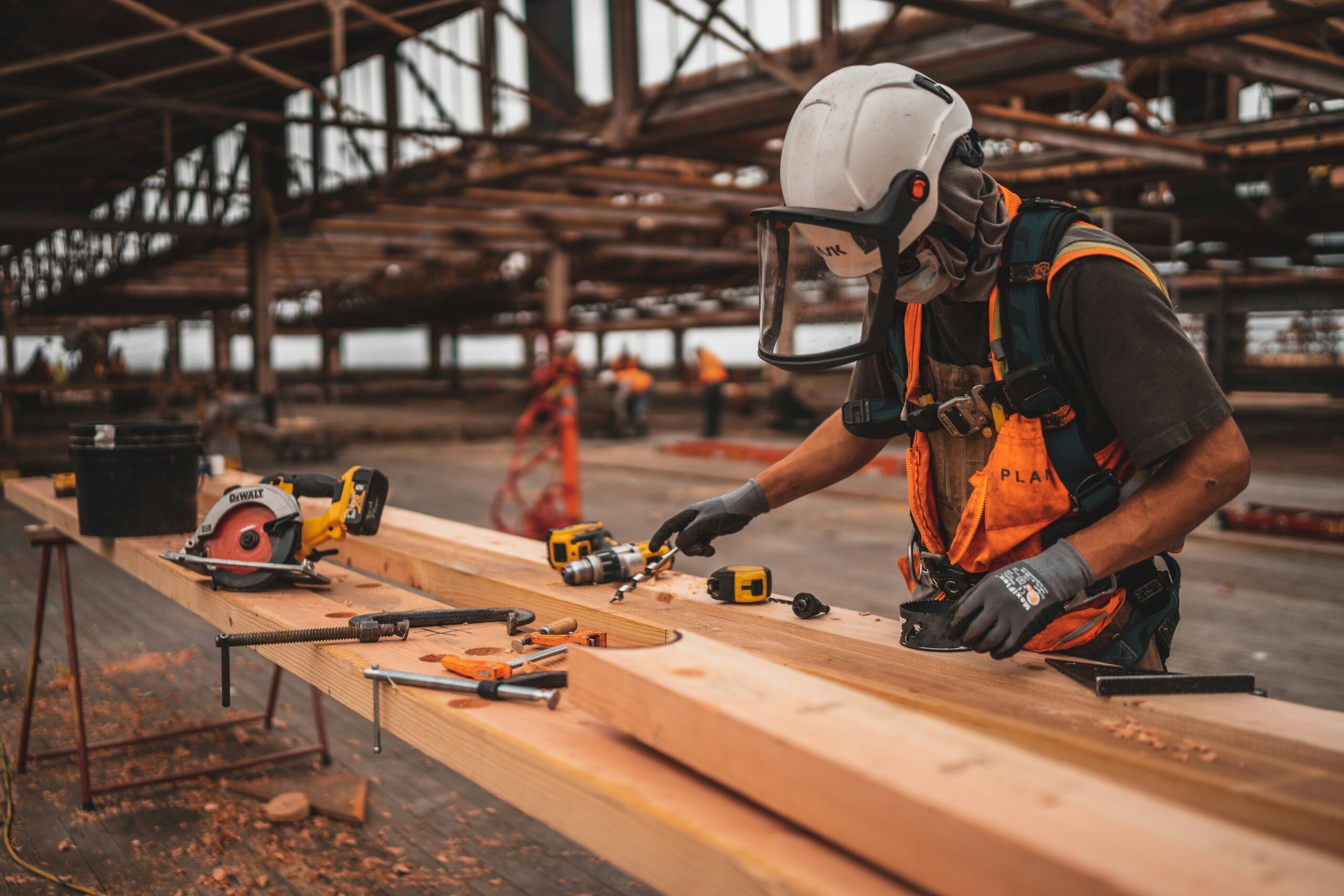 construction person wearing protective gear, with protective zippers