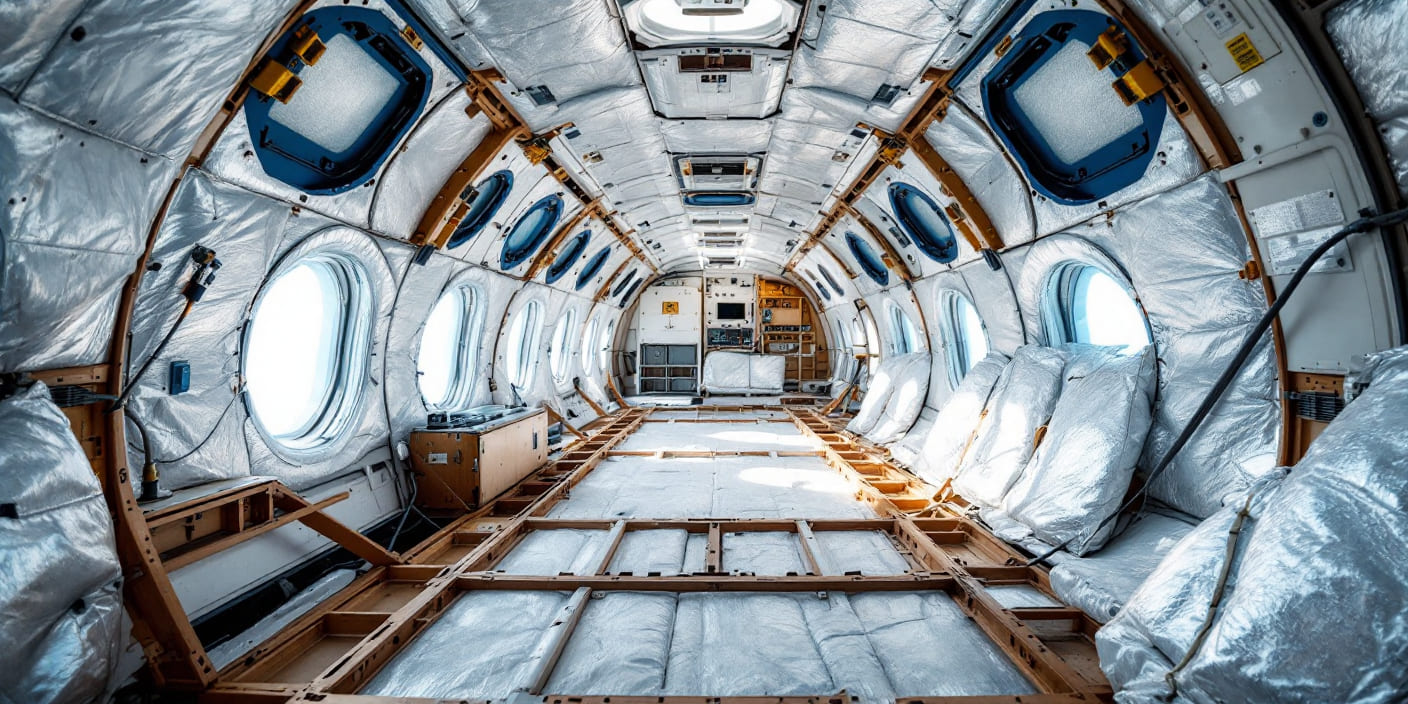 Inside airplane. Zippers are used.