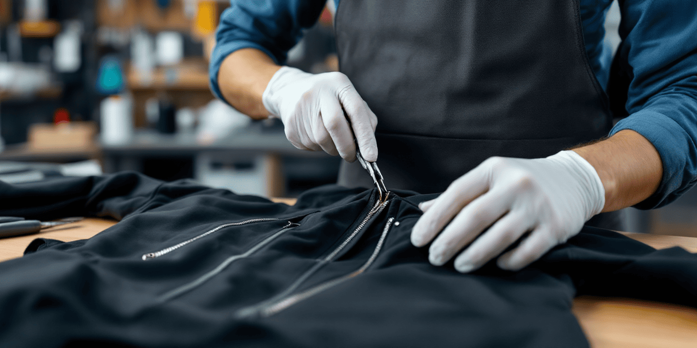 Man fixing broken zipper.