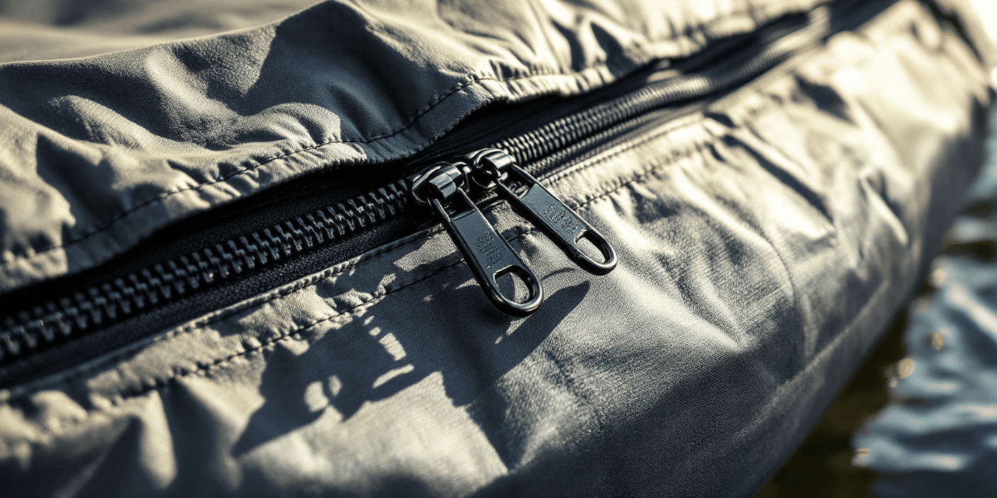 String zipper on tent material.